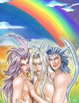  3boys blue_hair fabulous final_fantasy final_fantasy_ix final_fantasy_vii final_fantasy_x grey_hair kuja male male_focus multiple_boys purple_hair sephiroth seymour_guado yaoi 