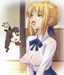  blonde blonde_hair bukkake cum erect_nipples facial fate/stay_night fate_(series) green_eyes saber see-through see_through tongue voyeurism 