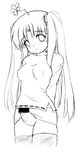  aoba_kozue arms_behind_back breasts censored covered_nipples erection flower flower_on_head futanari greyscale konno_natsume long_hair long_sleeves mahoraba medium_breasts miniskirt monochrome penis skirt skirt_lift solo standing thighhighs twintails uma_(marchen) 