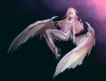  1girl blonde_hair claws dragon_girl dragon_wings extra_arms floating frown highres horns ishiyumi long_hair monster_girl original red_eyes solo very_long_hair wings 