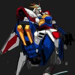  black_headwear clenched_hands diiishiii g_gundam god_gundam green_eyes grey_background gundam hat mecha no_humans science_fiction sketch solo sword v-fin weapon 