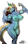  abs absurd_res anthro areola asian_mythology biceps big_breasts big_muscles blonde_hair breasts chinese_mythology east_asian_mythology equid equine female flexing flexing_both_biceps fur genitals hair hi_res horn kirin lordburqan mammal muscular muscular_anthro muscular_female muscular_thighs mythology nipples nude pussy shandis simple_background solo thick_thighs unicorn unicorn_horn 