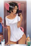  absurd_res anthro bathroom cellphone cute_expression hi_res male phone pinup pose selfie sparkittyart 