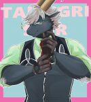  anthro black_body black_fur bovid buttoned_clothing caprine clothing eyewear fur glasses gloves goat green_eyes hair handwear hi_res izm_rm7 lifewonders male mammal muscular muscular_anthro muscular_male necktie solo tanngrisnir_(tas) tokyo_afterschool_summoners topwear vest video_games white_hair 