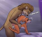  &lt;3 2022 anthro anthro_penetrated balls bodily_fluids breasts brown_body brown_fur canid canine cum cum_inside cum_on_balls cum_on_leg digital_media_(artwork) duo eyebrows eyes_closed felid female female_penetrated fox fur genital_fluids genitals hair hi_res lion male male/female male_penetrating male_penetrating_female mammal mane moan nipples nude onomatopoeia pantherine penetration penis raised_tail red_body red_fur sex side_view size_difference sound_effects stargazer text 