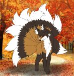  9_tails black_body black_fur black_hair female feral foxxi fur hair head_fur hi_res ideltasarc333 multi_tail ninetales nintendo orange_body orange_fur pok&eacute;mon pok&eacute;mon_(species) red_eyes solo video_games white_body white_fur 