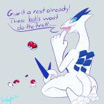  1:1 anthro anthrofied bedroom_eyes big_butt blue_body blue_eyes blush blush_lines bodily_fluids butt digital_drawing_(artwork) digital_media_(artwork) drooling english_text female legendary_pok&eacute;mon long_neck looking_at_viewer looking_back lugia narrowed_eyes nintendo open_mouth pok&eacute;ball pok&eacute;mon pok&eacute;mon_(species) saliva seductive simple_background sitting solo standard_pok&eacute;ball suggestive text thick_thighs tongue video_games white_body wide_hips wups 
