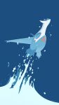  blue_background closed_mouth from_side highres latios looking_back mokuzou_(moku_ssbu) no_humans pokemon pokemon_(creature) red_eyes solo symbol-only_commentary water water_drop 