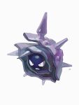  black_eyes cloyster frown highres mokuzou_(moku_ssbu) no_humans pokemon pokemon_(creature) shell signature simple_background solo spikes teeth white_background 