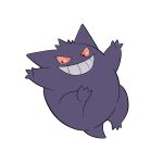  commentary_request gengar grin highres looking_down mokuzou_(moku_ssbu) no_humans pink_eyes pokemon pokemon_(creature) simple_background smile solo teeth white_background 