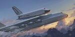  aircraft airplane antonov_an-225 blue_sky cloud cloudy_sky engine flying highres original shouhui_lang_qun sky space_shuttle spacecraft 