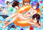  3boys 3girls absurdres aida_kensuke ayanami_rei between_legs bikini blue_eyes blue_hair blue_hairband breasts brown_hair camera cleavage closed_eyes collarbone day fish flower front-tie_bikini front-tie_top green_eyes hairband halterneck hand_between_legs hand_on_hip hibiscus highres holding holding_camera ikari_shinji innertube long_hair looking_at_viewer makinami_mari_illustrious medium_breasts multi-strapped_bikini multiple_boys multiple_girls nagisa_kaworu neon_genesis_evangelion open_mouth penpen pink_bikini purple_flower red_eyes red_flower scared shiny shiny_hair short_hair shoulder_blades souryuu_asuka_langley sparkle summer sunlight sweatdrop swimsuit toketa_(toketa15) v white_bikini yellow_flower 