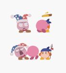  bandana bandana_waddle_dee blue_bandana bow hat highres hug kirby kirby_(series) marx_(kirby) plainwhite polearm simple_background spear weapon white_background 