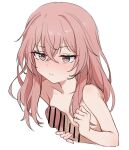  1boy 1girl bar_censor blush breasts censored collarbone eyebrows_visible_through_hair hair_between_eyes highres inui_sajuna long_hair naizuri paizuri penis pink_eyes pink_hair simple_background small_breasts solo_focus sono_bisque_doll_wa_koi_wo_suru white_background yume_(454565427) 