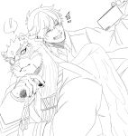  anthro blush cellphone duo felid grin hi_res human izm_rm7 lifewonders line_art male male/male mammal pantherine phone protagonist_(tas) smartphone smile tezcatlipoca tokyo_afterschool_summoners twink_protagonist_(tas) video_games 