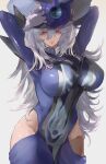  1girl absurdres arms_up breasts gloves hat highres hip_vent kataku_musou large_breasts long_hair long_sleeves looking_at_viewer red_eyes silent_magician silver_hair solo witch_hat yu-gi-oh! 