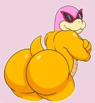  2022 anthro big_butt butt crossed_arms digital_media_(artwork) eyewear koopa koopaling looking_back male mario_bros nintendo nt6969 roy_koopa scalie simple_background solo sunglasses video_games 