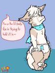  2019 3:4 anthro baby biped blush canid canine dialogue diaper dust_(snowftd) english_text eyes_closed fennec fox male mammal omorashi onomatopoeia scarf signature simple_background solo sound_effects speech_bubble standing text yaking young 