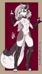  absurd_res breasts canid canid_demon cellphone clothing collar demon female fur hellhound helluva_boss hi_res legwear loona_(helluva_boss) mammal nipples nude phone solo tagme thigh_highs vicvance white_body white_fur 