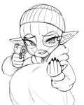  adelia_(changbae) balaclava changbae clothed clothing female goblin gun hi_res holding_gun holding_object holding_weapon humanoid mask monochrome ranged_weapon solo teeth weapon 