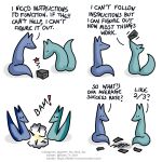  1:1 blue_body blue_fox_(foxes_in_love) blue_fur blue_tail canid canine comic dialogue duo english_text exclamation_point feral fox foxes_in_love fur green_body green_fox_(foxes_in_love) green_fur green_tail hi_res male_(lore) mammal onomatopoeia question_mark shadow simple_background sound_effects text url 