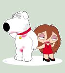  brian_griffin canid canine canis clothed clothing collar crossdressing domestic_dog dress duo family_guy human lipstick makeup male male/male mammal penelles red_clothing red_dress stewie_griffin 