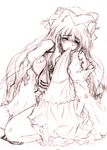  artist_request between_legs blush bow closed_eyes hand_between_legs implied_masturbation long_hair monochrome mouth_hold seiza sexually_suggestive sitting sketch solo torn_clothes touhou very_long_hair yakumo_yukari 