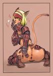  animal_ears anus armor ass blonde_hair cat_ears cat_tail final_fantasy final_fantasy_xi from_behind gloves heavy_breathing kurohiko mismatched_pubic_hair mithra no_panties pubic_hair pussy short_hair solo spread_pussy tail uncensored warrior_(final_fantasy) 