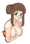  artist_request brown_hair cum fujisawa_yayoi_(uchuu_no_stellvia) glasses nipples solo topless uchuu_no_stellvia upper_body 