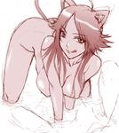  all_fours animal_ears bleach breasts cat_ears cat_tail dark_skin hanging_breasts hanzaki_jirou large_breasts licking_lips long_hair monochrome naughty_face nude shihouin_yoruichi solo tail tongue tongue_out water 