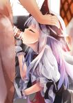  1boy 1girl azur_lane bangs bar_censor black_ribbon blush cape caressing_testicles censored closed_eyes cum cum_in_mouth dress ejaculation erebus_(azur_lane) eyebrows_visible_through_hair fellatio floor frilled_dress frills gloves hand_on_another&#039;s_head highres long_hair madotsukumo oral overflow penis ribbon saliva sidelocks silver_hair solo_focus steam testicles thick_eyelashes tongue trembling very_long_hair 