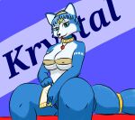  anthro big_breasts blue_body blue_eyes blue_fur breasts canid canine covered_nipples female fox fur game_(disambiguation) genitals half-closed_eyes hi_res jewelry krystal luanndrawing mammal masturbation narrowed_eyes necklace nintendo pussy simple_background solo solo_focus star_fox video_games 