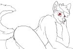  ambiguous_gender anthro canid canine canis dante_mutt_(artist) domestic_dog fluffy fluffy_hair fluffy_tail hair hi_res male mammal nude posed red_eyes slightly_chubby tongue tongue_out 