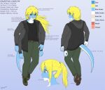  anthro bottomwear clothing dragon facing_forward footwear jacket looking_away male model_sheet multi_arm multi_limb pants profile ramzryu shirt shoes solo text topwear 