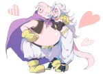  &lt;3 2020 alien alien_humanoid armwear clothing dragon_ball dragon_ball_fighterz duo ear_piercing ear_ring female footwear gloves hair handwear humanoid humanoid_on_humanoid humanoid_pointy_ears kzmt_db long_hair majin majin_android_21 majin_buu male male/female not_furry one_eye_closed open_mouth open_smile overweight overweight_humanoid overweight_male piercing pink_body pink_skin simple_background smile white_hair wink 