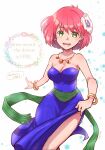  1girl artist_name breasts cleavage dress earrings final_fantasy final_fantasy_v flower green_eyes hair_flower hair_ornament jewelry lenna_charlotte_tycoon looking_at_viewer meki-t necklace open_mouth pink_hair short_hair smile solo 