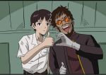  2boys father_and_son glasses heart_hands_failure ikari_gendou ikari_shinji meme multiple_boys neon_genesis_evangelion open_mouth school_uniform short_hair teeth thumbs_up tokyo-3_middle_school_uniform_(evangelion) tomo_(torauto_saamon) 