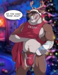  anthro apron bedroom_eyes bulge capreoline cervid christmas christmas_clothing christmas_headwear christmas_tree clothing don_(blitzthedurr) genital_outline half-closed_eyes hat headgear headwear hi_res holidays jockstrap kaeda.anom licking licking_lips male mammal mature_male milk milk_bottom musclegut narrowed_eyes overweight overweight_anthro overweight_male penis_outline plant pubes reindeer santa_hat seductive solo suggestive tongue tongue_out tree underwear 