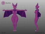  3d_(artwork) absurd_res aerola alma_(mrsk) anthro big_breasts big_ears breasts chiropteran claws curvy_figure decafox digital_media_(artwork) ear_piercing eyelashes fangs female front_view fur genitals hair hi_res mammal model_sheet navel neck_tuft nipples nude piercing purple_body purple_fur purple_hair pussy short_hair side_view solo t-pose thick_thighs tuft voluptuous wide_hips wings yelow_eyes 