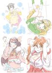  4girls absurdres amamiya_sakura black_hair blonde_hair clarissa_snowflake fuurin_kingyou green_eyes green_skirt hair_ribbon hakama hakama_skirt highres japanese_clothes kimono long_hair mochizuki_azami multiple_girls obi orange_eyes orange_hair pink_kimono pink_ribbon purple_eyes red_skirt ribbon sakura_taisen sash shin_sakura_taisen shinonome_hatsuho short_hair side_ponytail skirt smile very_long_hair wa_maid white_hakama yellow_kimono 