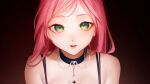  1girl artist_request bangs character_request choker copyright_request cross dot_nose eyebrows_visible_through_hair green_eyes long_hair looking_at_viewer non-web_source parted_lips pink_hair rosario+vampire solo source_request spaghetti_strap upper_body 