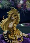  2017 anthro areola black_lips black_nose black_pawpads black_spots black_stripes blonde_hair breasts butt cheek_tuft cheetah chest_tuft claws digital_media_(artwork) facial_tuft felid feline female fireworks fur hair hi_res hindpaw inner_ear_fluff lips long_hair looking_at_another looking_back mammal markings mihari_(miharicheetah) mtapartstuff night nipples nude open_mouth pawpads paws shoulder_tuft signature sitting solo spots spotted_body spotted_fur spotted_markings spotted_tail striped_body striped_fur striped_markings striped_tail stripes tail_markings teeth toe_claws tuft water yellow_body yellow_eyes yellow_fur 