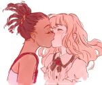  2girls blonde_hair brown_hair carole_&amp;_tuesday carole_stanley closed_eyes dark-skinned_female dark_skin earrings english_commentary interracial jewelry kiss long_hair multiple_girls seguchi-sama simple_background tuesday_simmons white_background yuri 