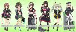  6+girls akiyama_yukari anchovy_(girls_und_panzer) asymmetrical_legwear bag bangs bare_legs bare_shoulders baseball_cap belt beret binoculars black_capelet black_dress black_footwear black_headwear black_jacket black_legwear black_shirt black_skirt blue_eyes blunt_bangs blush body_writing boots bow breasts brick_wall briefcase brown_eyes brown_hair brown_legwear bug butterfly camouflage camouflage_shorts capelet character_name cleavage collar collarbone collared_shirt crop_top dress drill_hair emblem english_text eyebrows_visible_through_hair flower full_body garter_straps girls_und_panzer girls_und_panzer_senshadou_daisakusen! gloves goggles goggles_on_head gradient gradient_background green_background green_footwear green_hair green_legwear green_trim hair_bow hair_flower hair_ornament hat headset highres holding holding_binoculars holding_briefcase holding_camcorder itsumi_erika jacket kuromorimine_(emblem) legs long_hair long_sleeves looking_at_viewer messy_hair midriff multicolored_clothes multiple_girls navel nishizumi_maho nishizumi_miho nishizumi_shiho off_shoulder official_art ooarai_(emblem) pantyhose pleated_skirt red_gloves red_shirt rock see-through shirt short_hair short_sleeves shorts shoulder_bag silver_hair sitting skirt sleeveless sleeveless_shirt sleeves_past_wrists sleeves_rolled_up socks standing strap suspenders thigh_strap thighhighs thighs tinted_eyewear twin_drills video_camera white_jacket white_legwear white_shirt white_skirt 