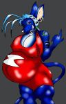  2004 anthro beckoning belly big_belly big_breasts blue_body blue_fur blue_hair breasts clothing collar danellz digital_media_(artwork) dress ear_piercing ear_ring female fur gesture hair huge_breasts mammal mouse murid murine navel nightsqueaker nipple_outline nipple_piercing nipples outie_navel piercing pregnant red_clothing red_dress rodent solo tattoo thick_thighs 