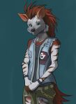  brown brown_hyena clothing denim denim_clothing denim_jacket hi_res hyaenid mammal metal punk readhead shy 