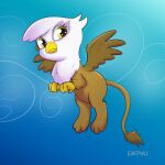  1:1 aged_down avian beak brown_body brown_feathers empyu eyelashes feathers female feral flying friendship_is_magic gilda_(mlp) gryphon hasbro long_tail my_little_pony mythological_avian mythology paws solo tail_tuft tuft white_body white_feathers wings yellow_beak yellow_eyes young 