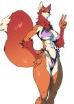  abs anthro big_breasts bikini breasts canid canine clothing extremedash female fox gesture hi_res jijis-waifus mammal solo swimwear thick_thighs v_sign 