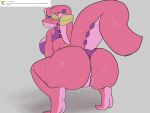  2019 4:3 anthro anus big_breasts big_butt bra breasts butt butt_focus clothing crouching english_text eyes_closed feet female genitals goodra headgear headwear hi_res huge_butt long_tail mao-ta_(ppt) nintendo panties pink_body pink_skin pleasantlyplumpthiccness pok&eacute;mon pok&eacute;mon_(species) presenting presenting_hindquarters purple_bra purple_clothing purple_panties purple_underwear pussy simple_background slime soles solo text underwear video_games 