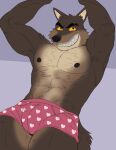  abs absurd_res anthro biceps big_muscles bottomwear boxers_(clothing) brown_body brown_fur bulge clothed clothing dreamworks fangs fluffy_chest fur heart_clothing heart_pattern heart_underwear hi_res looking_at_viewer male mr._wolf_(the_bad_guys) muscular muscular_anthro muscular_male naikuma nipples pecs print_clothing print_underwear simple_background smile smirk solo teeth the_bad_guys topless underwear yellow_eyes 